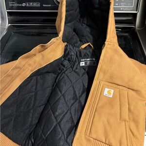 Carhartt Brown Canvas Hooded Work Jacket with Black Quilted Lining